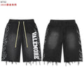 VALEFOREVER Black Washed Denim Shorts with White Graphic Print